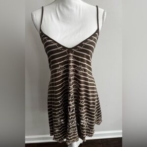 Free People Green and Cream Striped Patterned Top